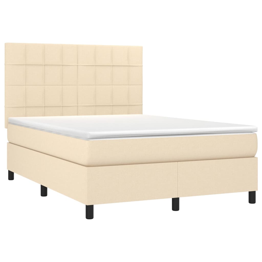 vidaXL Cama box spring colchón y luces LED tela crema 140x190 cm