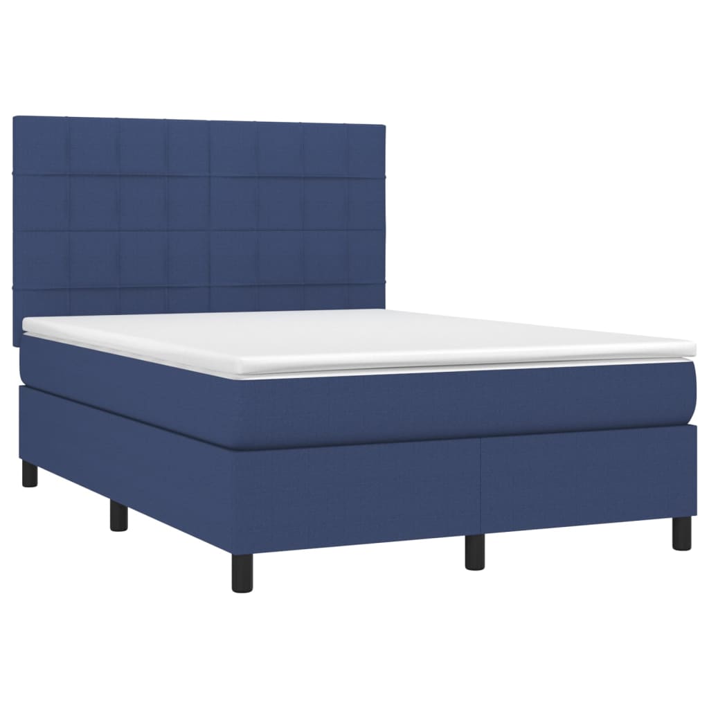 vidaXL Cama box spring colchón y luces LED tela azul 140x190 cm