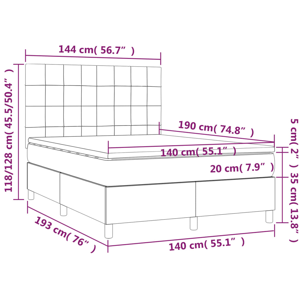 vidaXL Cama box spring colchón y luces LED tela azul 140x190 cm