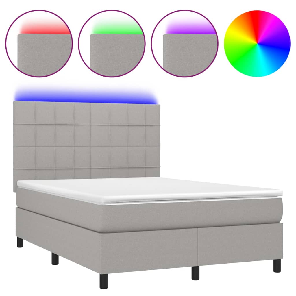 vidaXL Cama box spring colchón y luces LED tela gris claro 140x200 cm