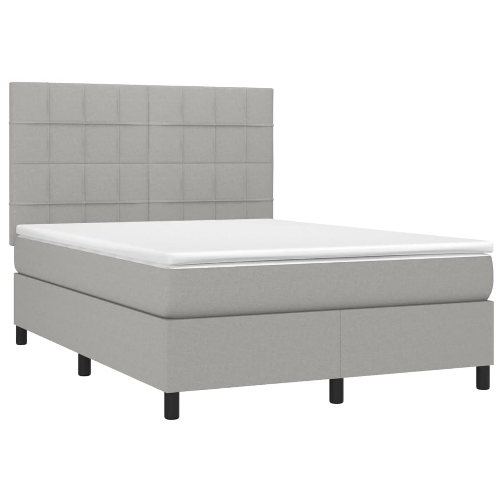 vidaXL Cama box spring colchón y luces LED tela gris claro 140x200 cm