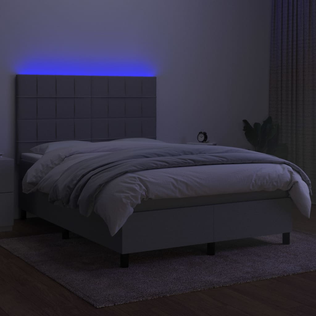 vidaXL Cama box spring colchón y luces LED tela gris claro 140x200 cm