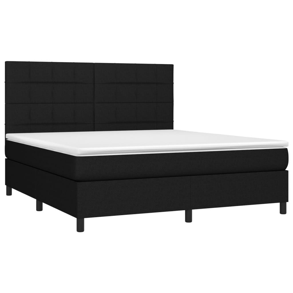 vidaXL Cama box spring colchón y luces LED tela negro 160x200 cm