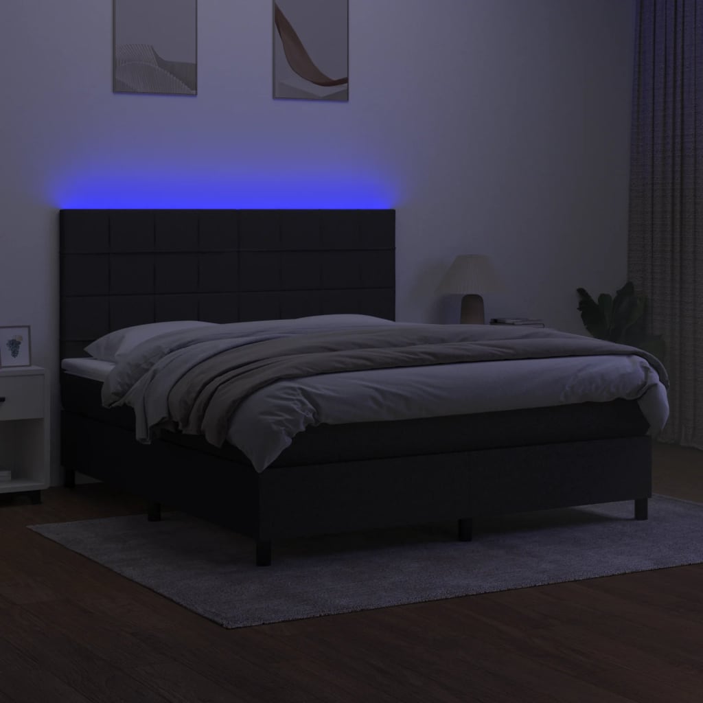 vidaXL Cama box spring colchón y luces LED tela negro 160x200 cm