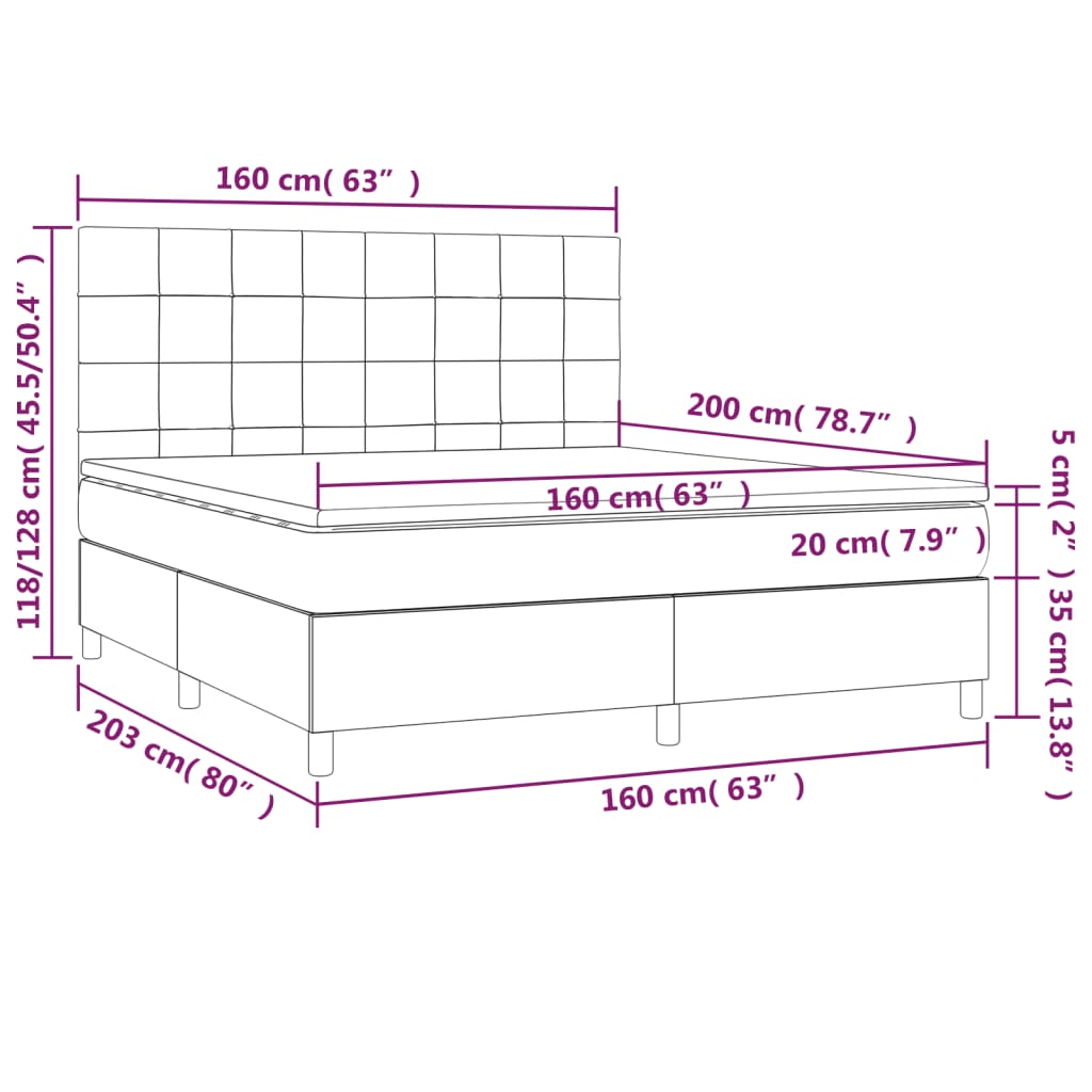 vidaXL Cama box spring colchón y luces LED tela negro 160x200 cm