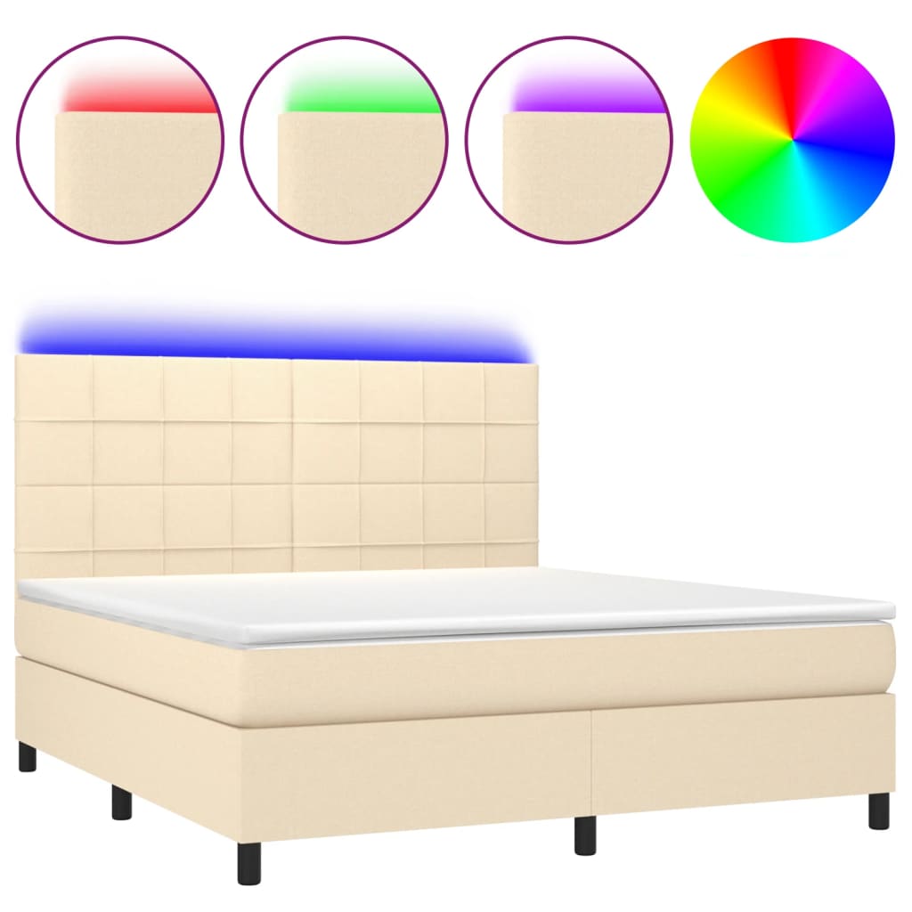 vidaXL Cama box spring colchón y luces LED tela crema 160x200 cm