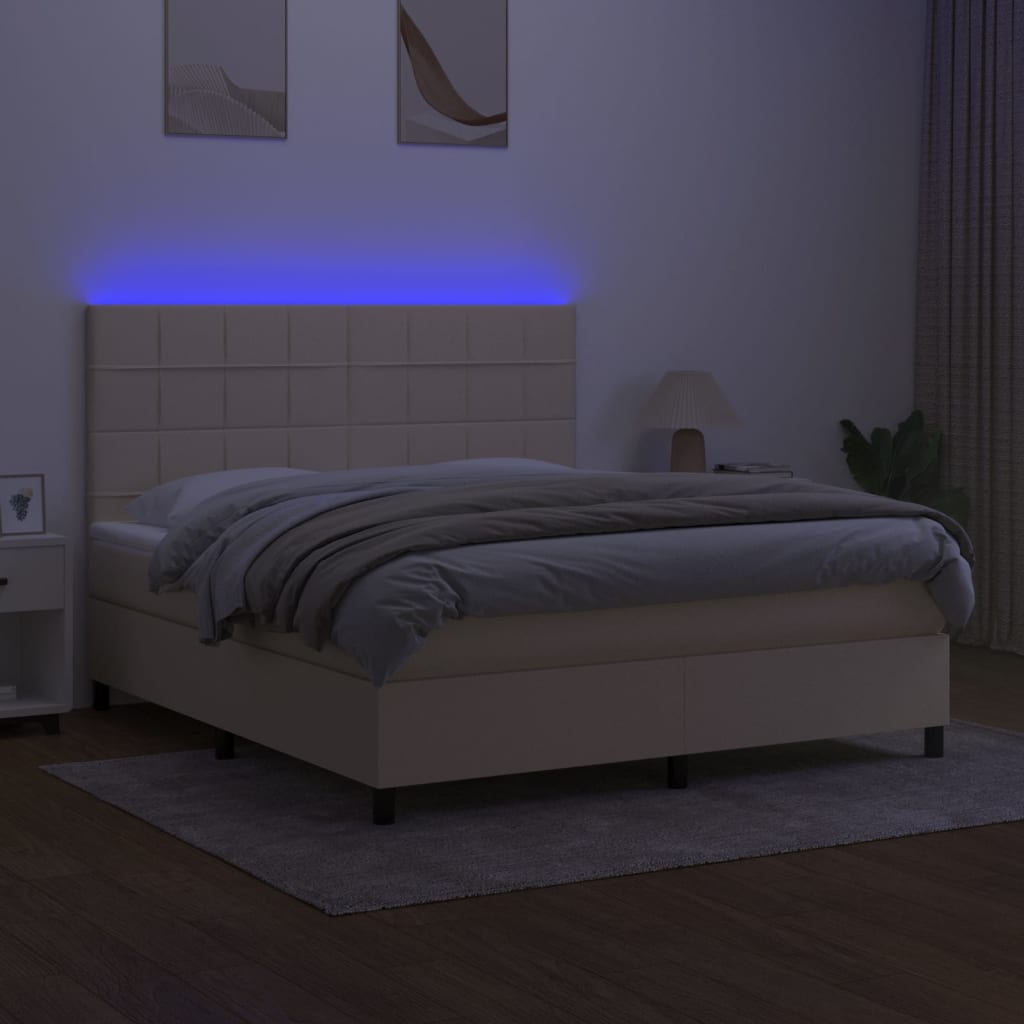 vidaXL Cama box spring colchón y luces LED tela crema 160x200 cm