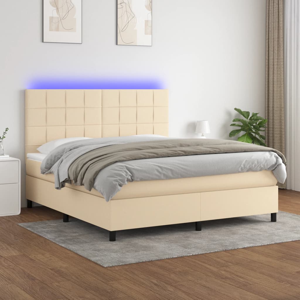 vidaXL Cama box spring colchón y luces LED tela crema 160x200 cm