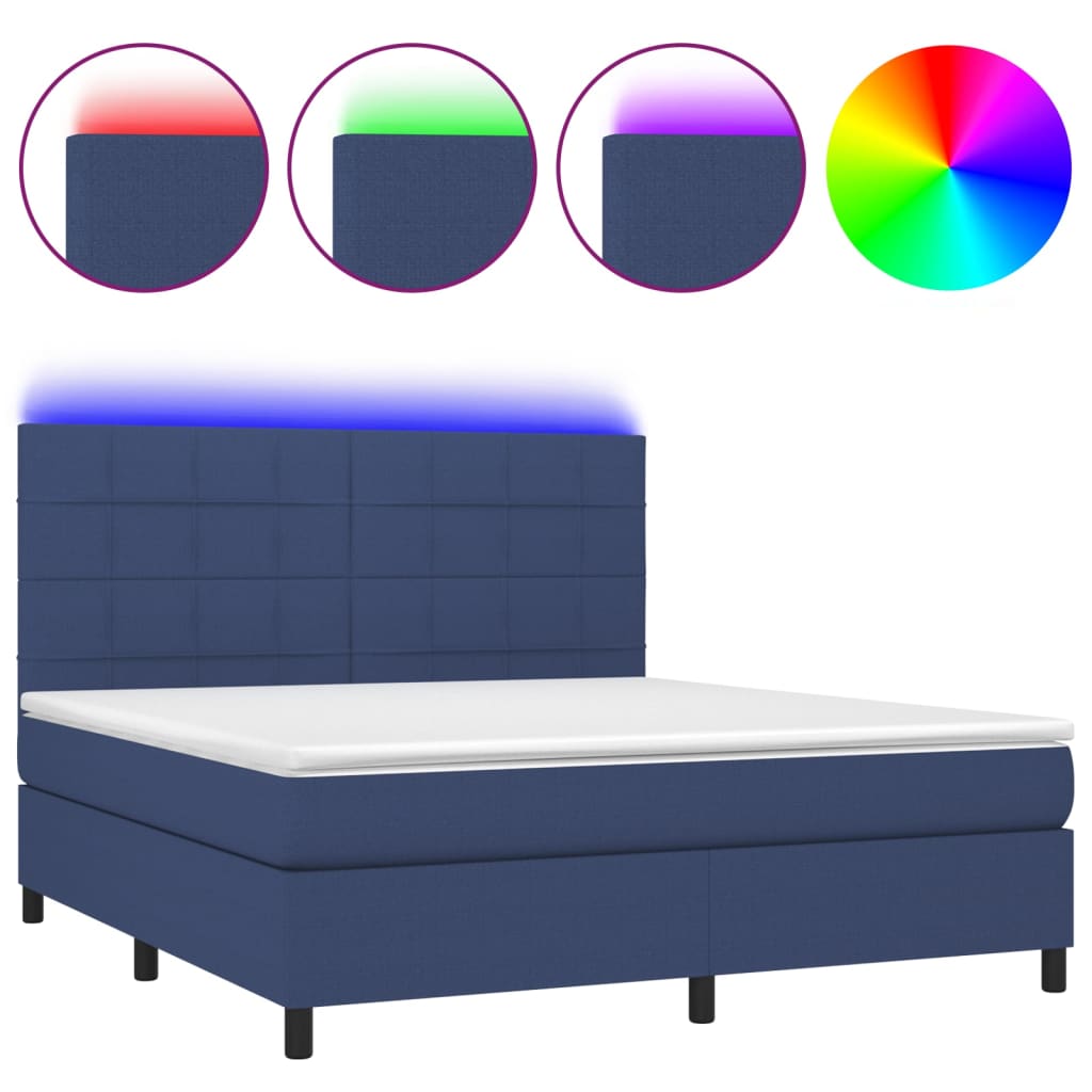 vidaXL Cama box spring colchón y luces LED tela azul 160x200 cm