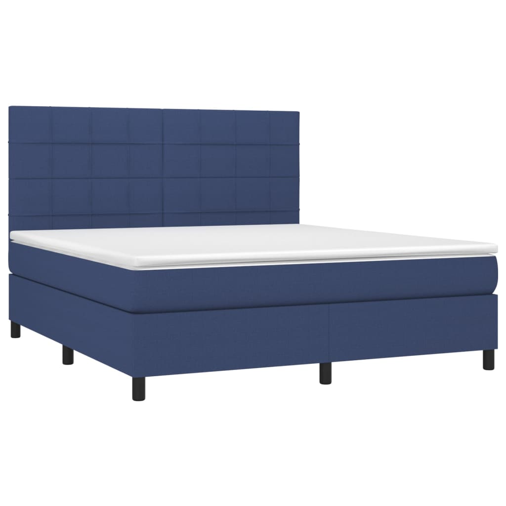 vidaXL Cama box spring colchón y luces LED tela azul 160x200 cm