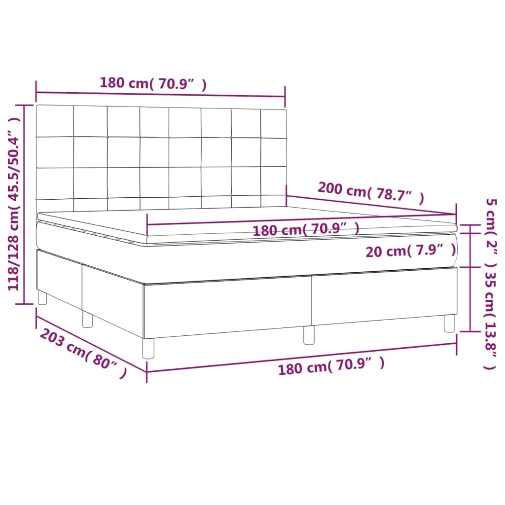 vidaXL Cama box spring colchón luces LED tela marrón oscuro 180x200cm