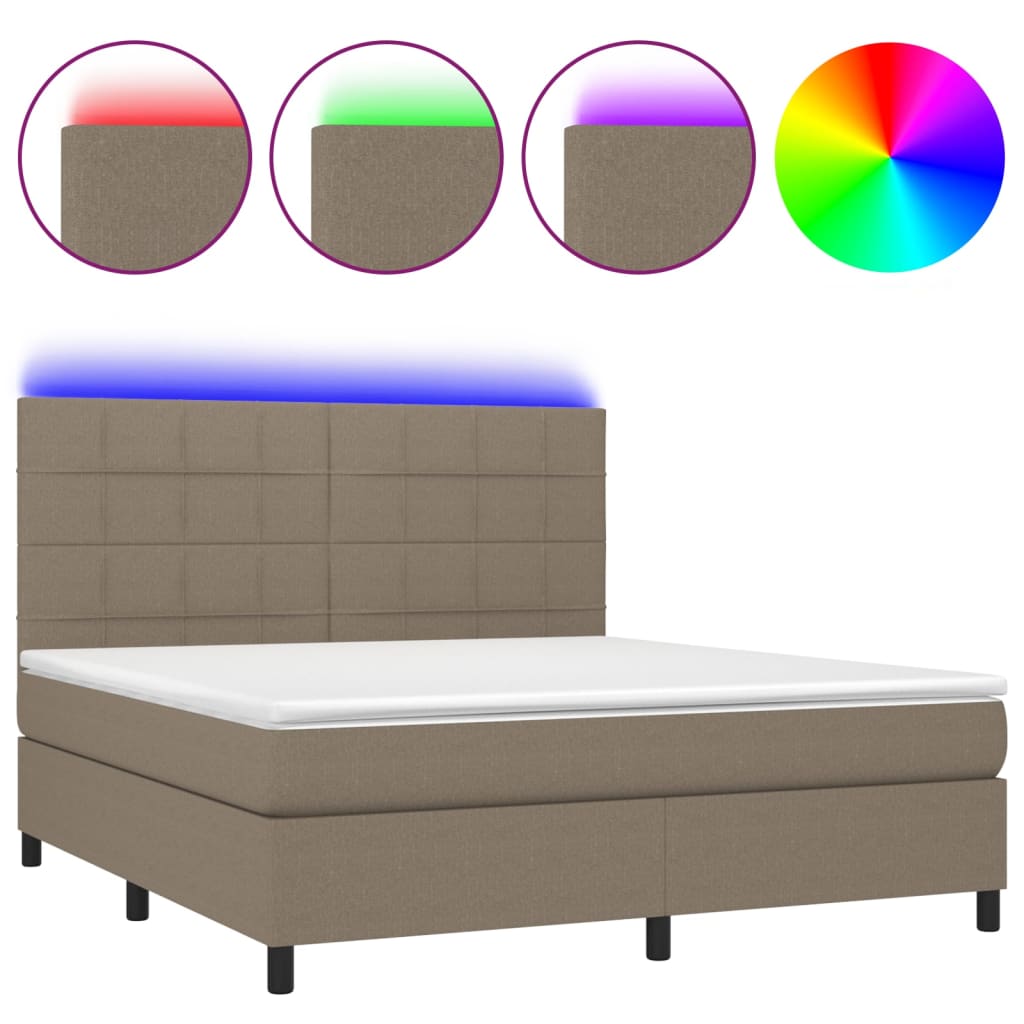 vidaXL Cama box spring colchón y luces LED tela gris taupe 180x200 cm