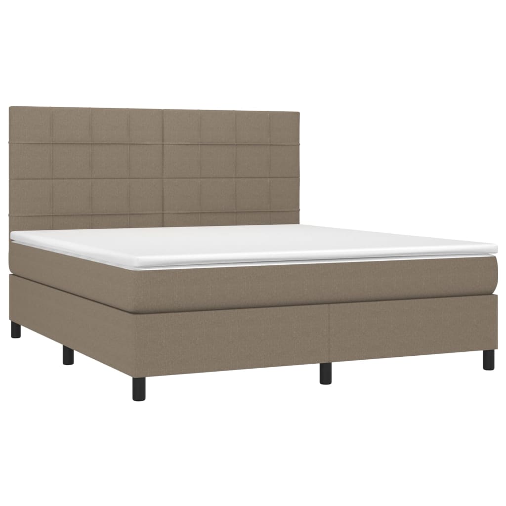 vidaXL Cama box spring colchón y luces LED tela gris taupe 180x200 cm