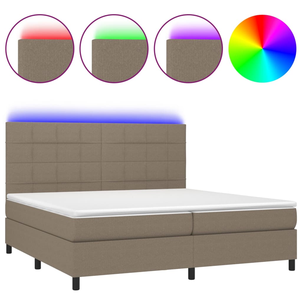 vidaXL Cama box spring colchón y luces LED tela gris taupe 200x200 cm