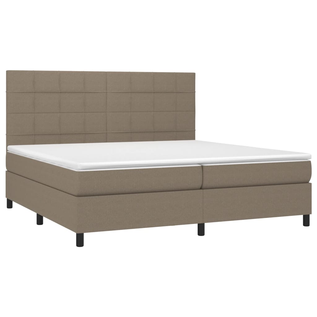 vidaXL Cama box spring colchón y luces LED tela gris taupe 200x200 cm