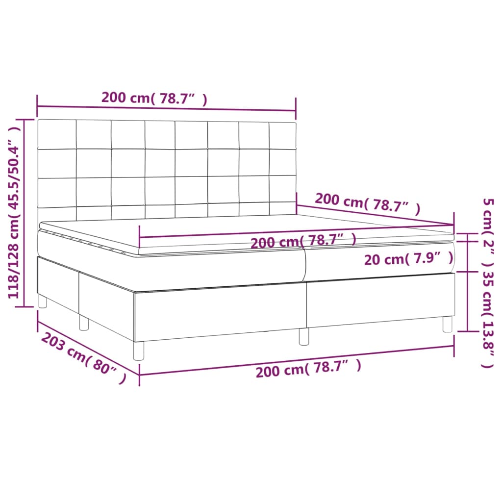 vidaXL Cama box spring colchón y luces LED tela gris taupe 200x200 cm