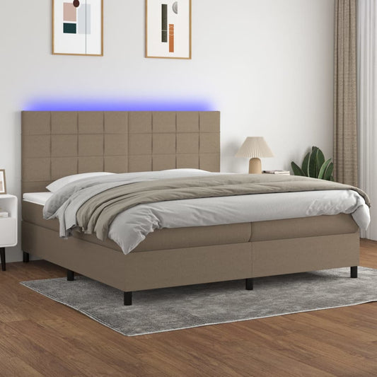 vidaXL Cama box spring colchón y luces LED tela gris taupe 200x200 cm