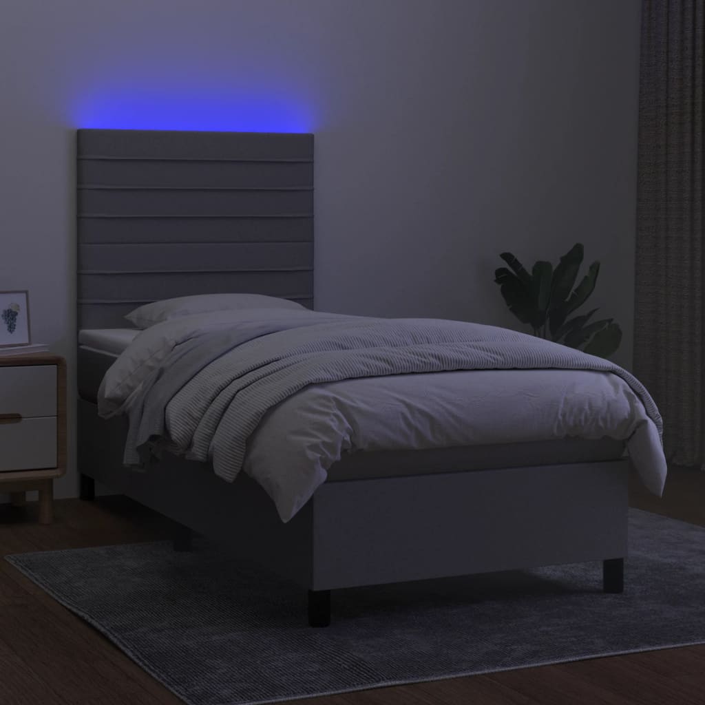 vidaXL Cama box spring colchón y luces LED tela gris claro 90x190 cm