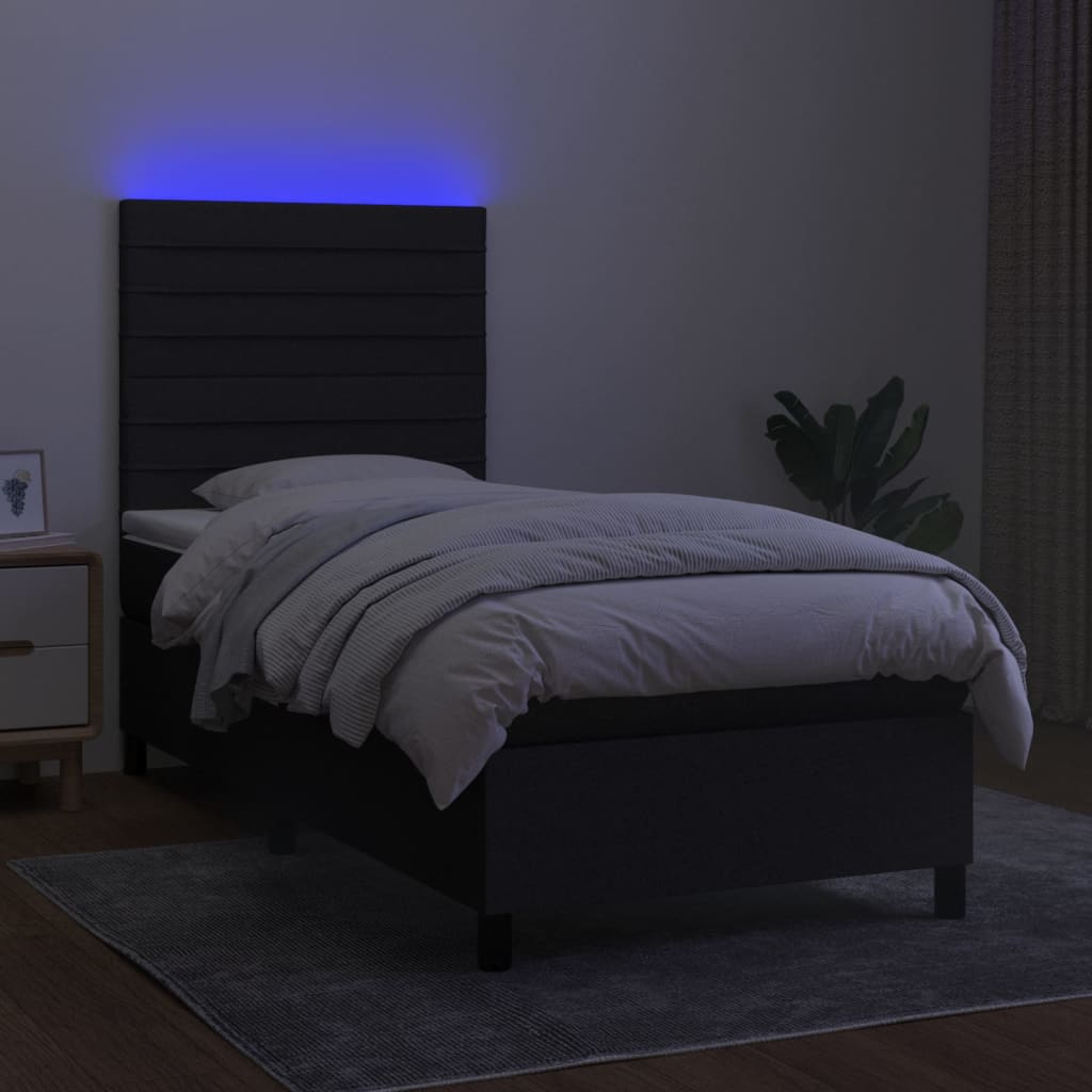 vidaXL Cama box spring colchón y luces LED tela negro 90x190 cm