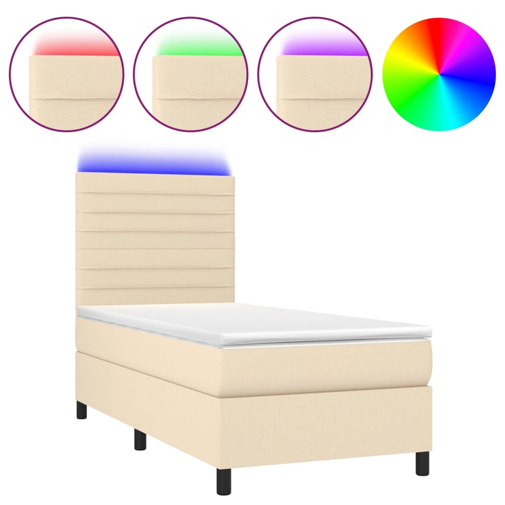 vidaXL Cama box spring colchón y luces LED tela crema 100x200 cm