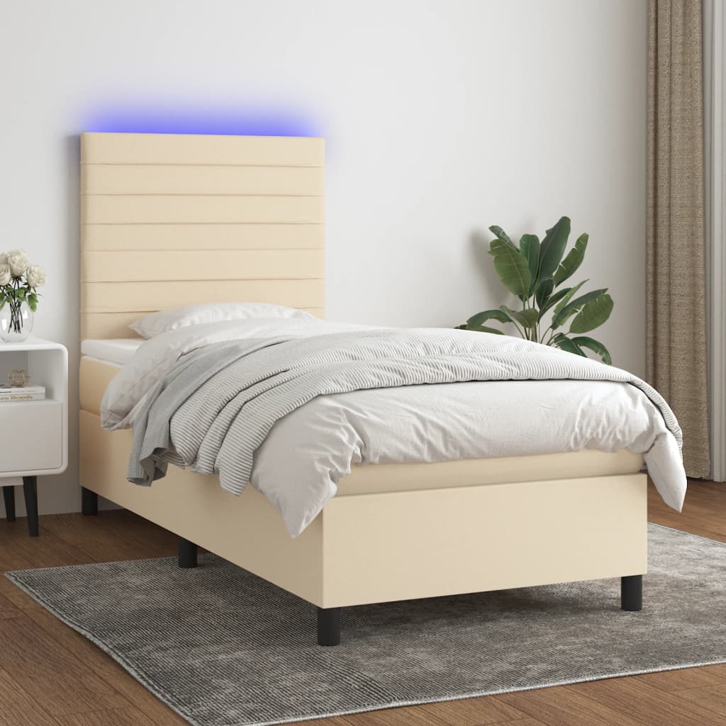 vidaXL Cama box spring colchón y luces LED tela crema 100x200 cm