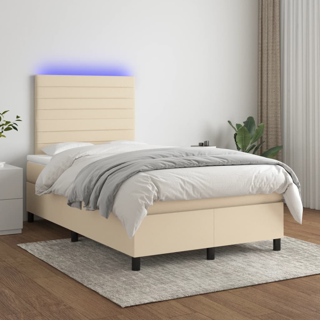 vidaXL Cama box spring con colchón y LED tela crema 120x200 cm