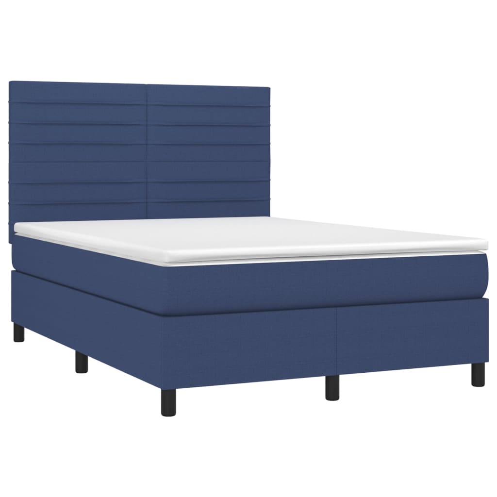 vidaXL Cama box spring colchón y luces LED tela azul 140x200 cm