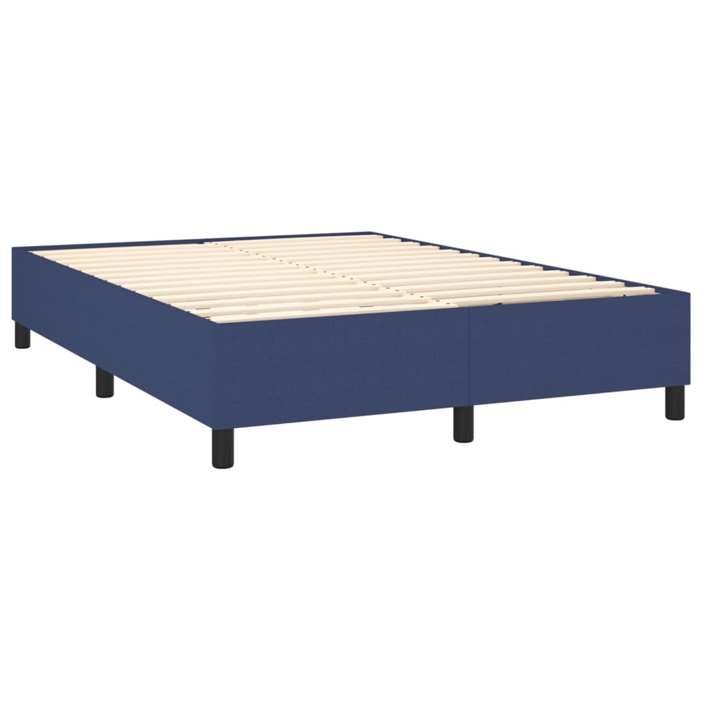 vidaXL Cama box spring colchón y luces LED tela azul 140x200 cm