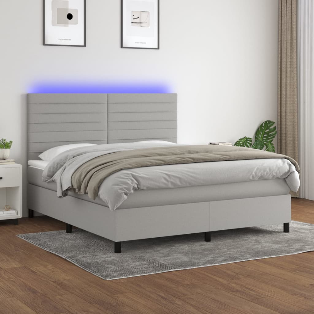 vidaXL Cama box spring colchón y luces LED tela gris claro 160x200 cm