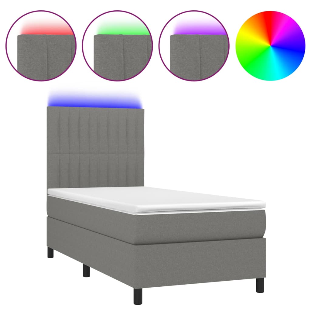 vidaXL Cama box spring colchón y luces LED tela gris oscuro 80x200 cm