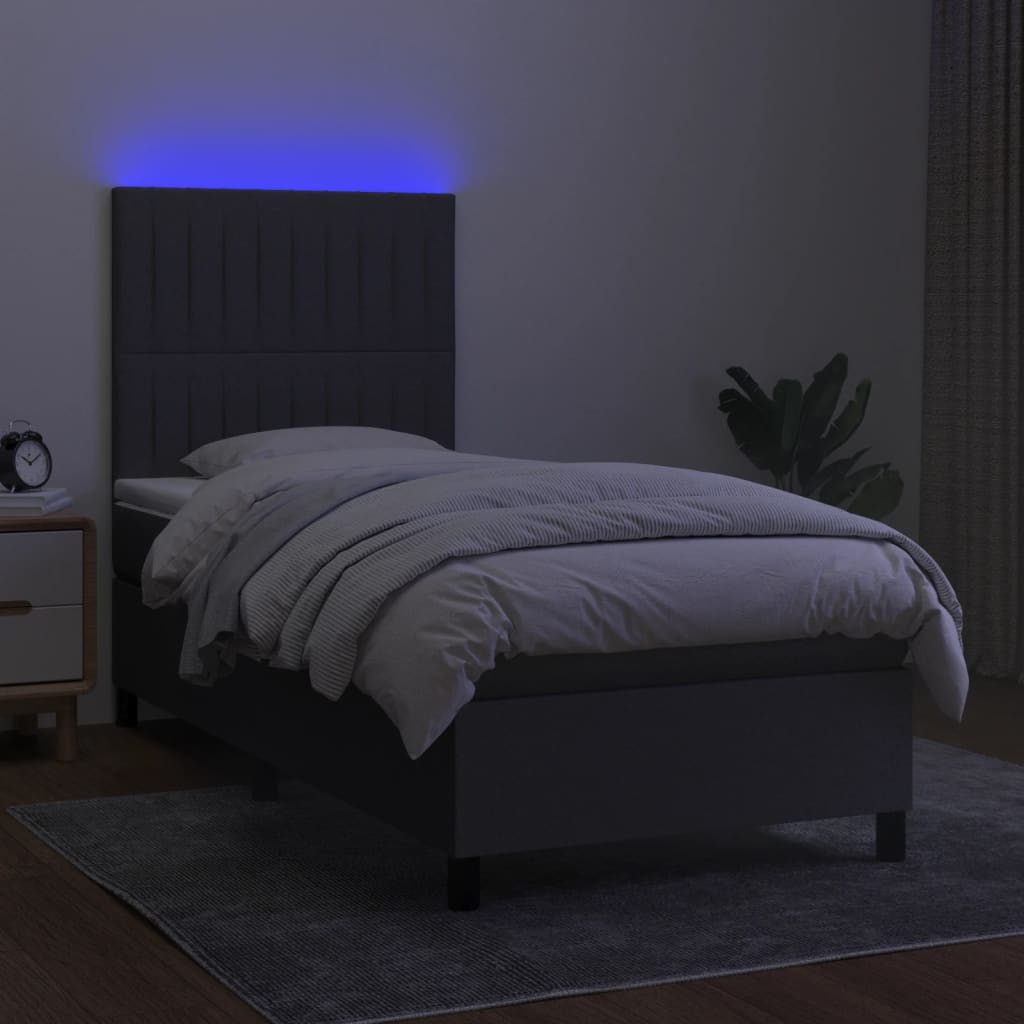 vidaXL Cama box spring colchón y luces LED tela gris oscuro 80x200 cm