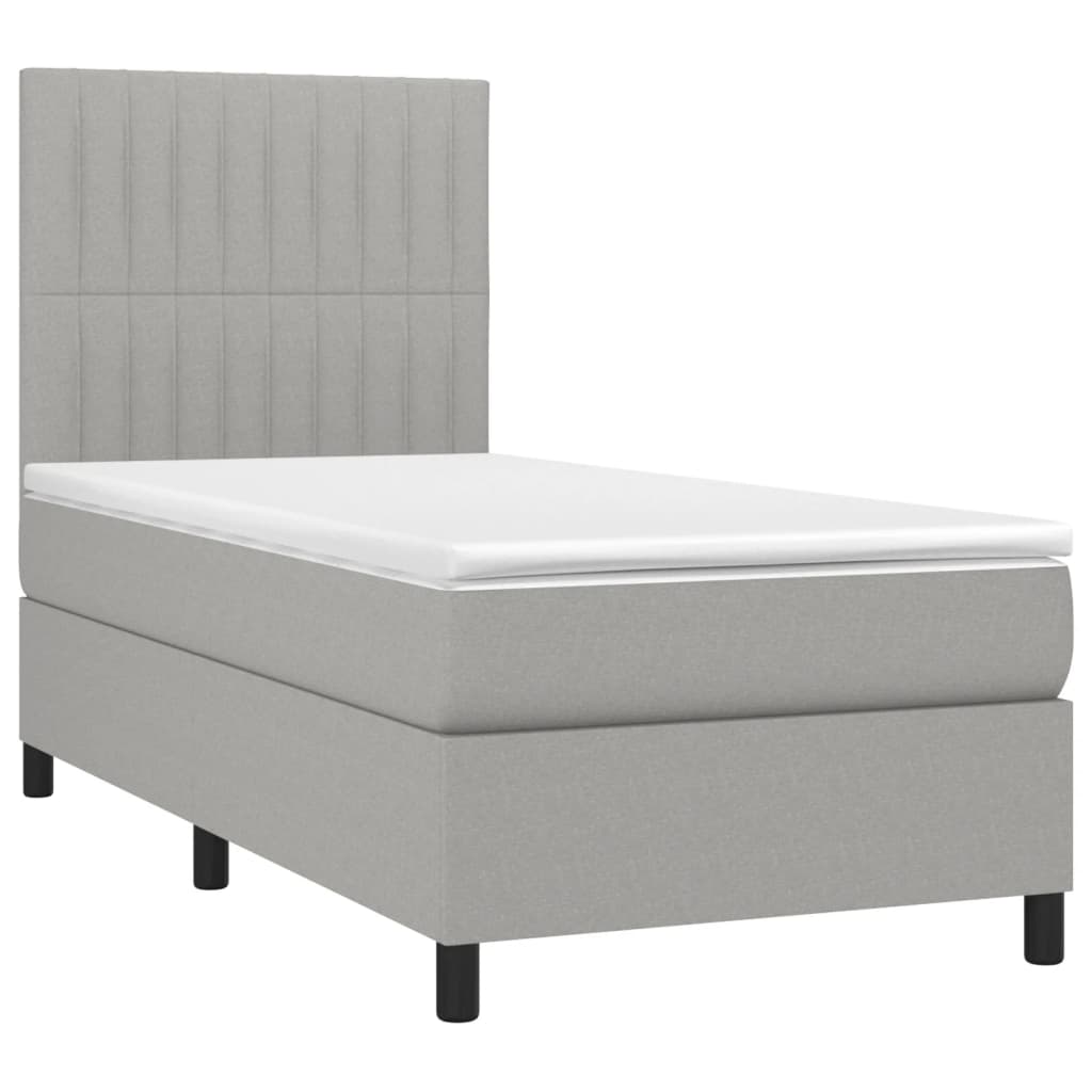 vidaXL Cama box spring colchón y luces LED tela gris claro 90x190 cm