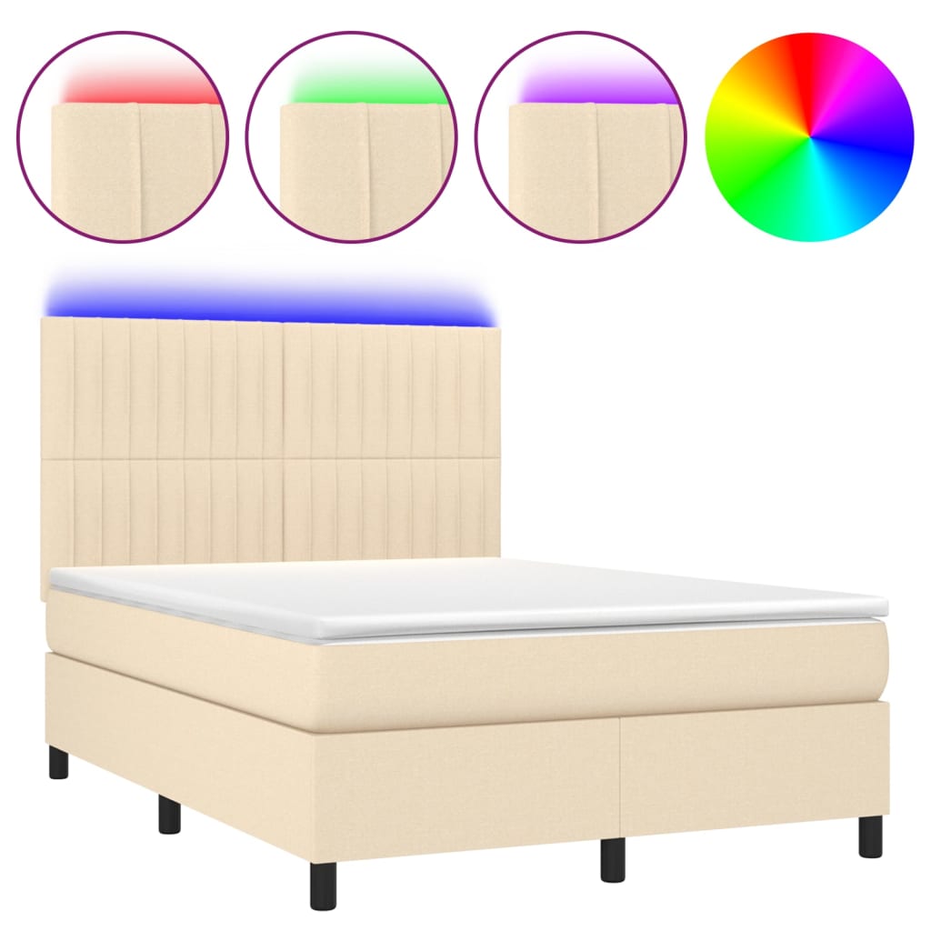 vidaXL Cama box spring colchón y luces LED tela crema 140x200 cm