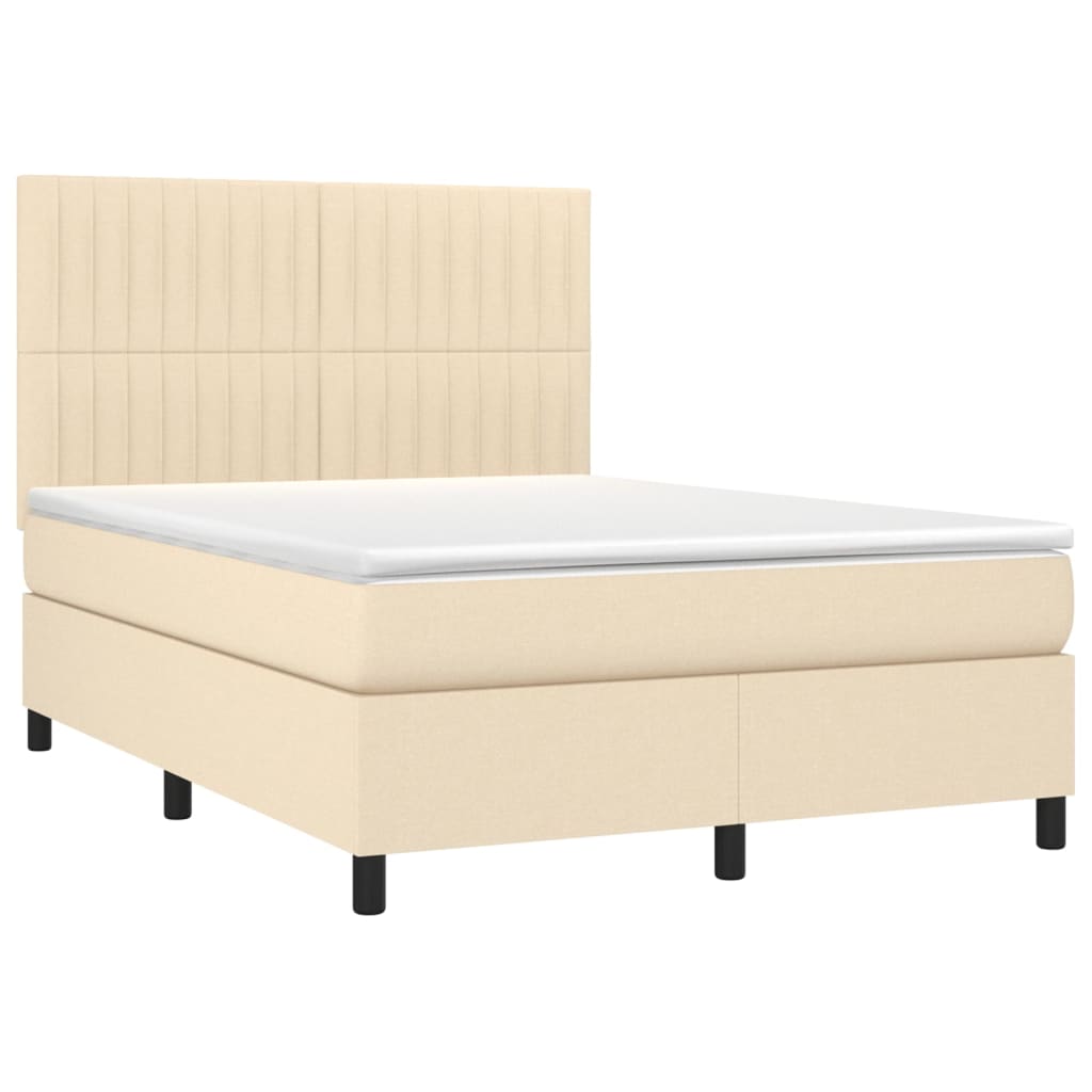 vidaXL Cama box spring colchón y luces LED tela crema 140x200 cm