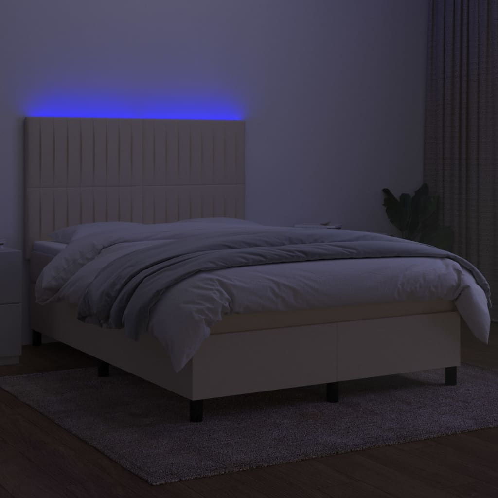 vidaXL Cama box spring colchón y luces LED tela crema 140x200 cm