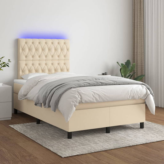 vidaXL Cama box spring con colchón y LED tela crema 120x200 cm