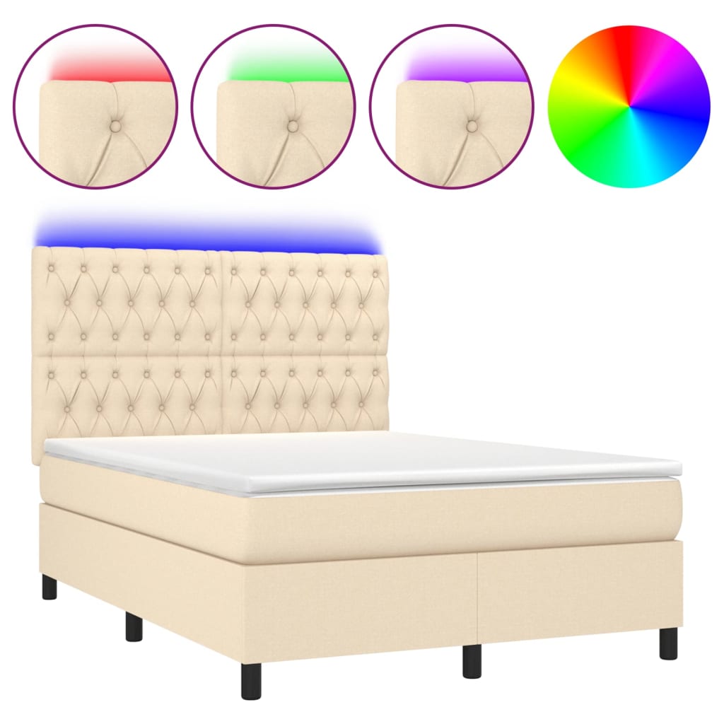 vidaXL Cama box spring colchón y luces LED tela crema 140x200 cm