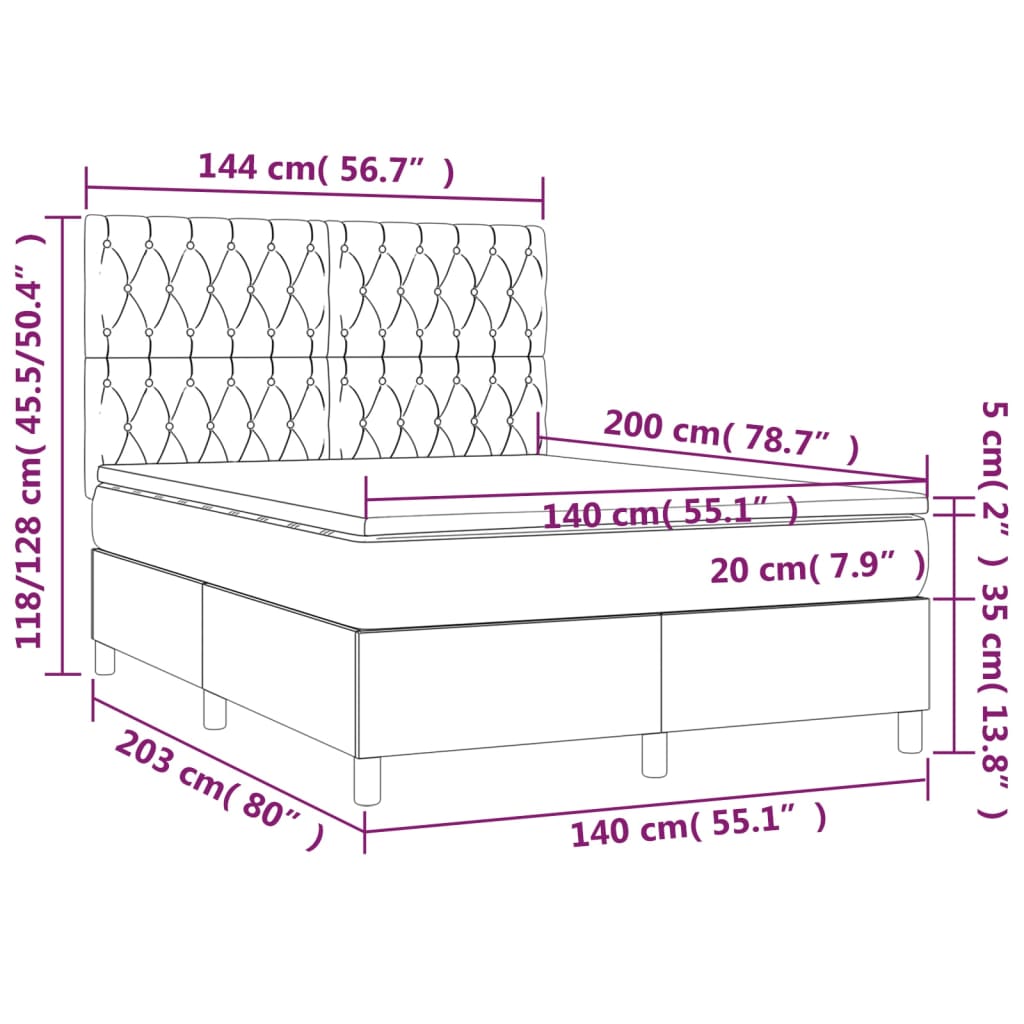 vidaXL Cama box spring colchón y luces LED tela crema 140x200 cm