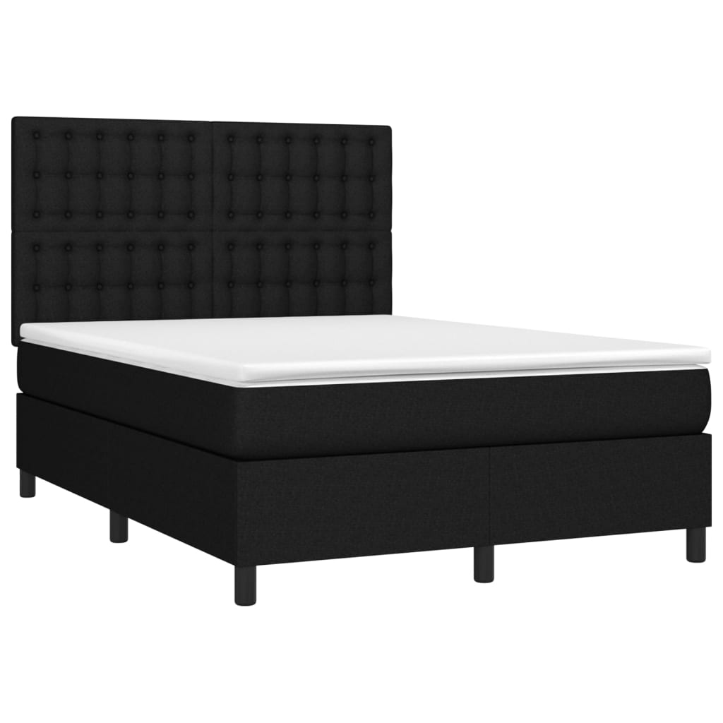 vidaXL Cama box spring colchón y luces LED tela negro 140x200 cm