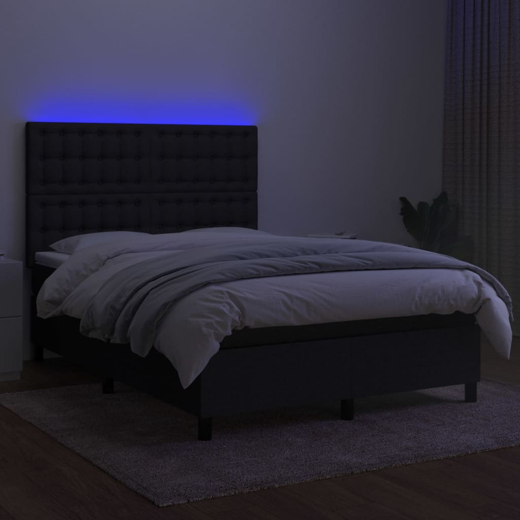 vidaXL Cama box spring colchón y luces LED tela negro 140x200 cm