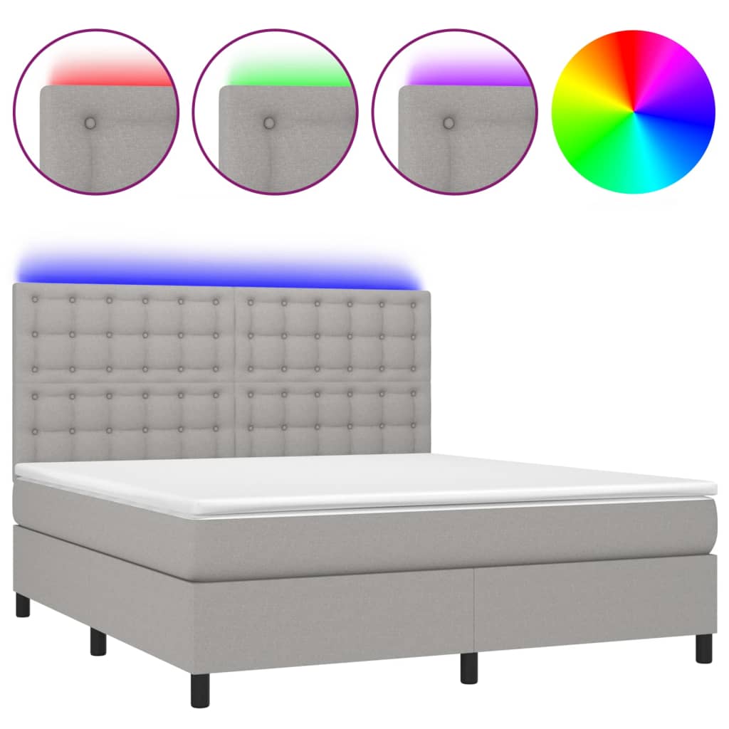 vidaXL Cama box spring colchón y luces LED tela gris claro 160x200 cm