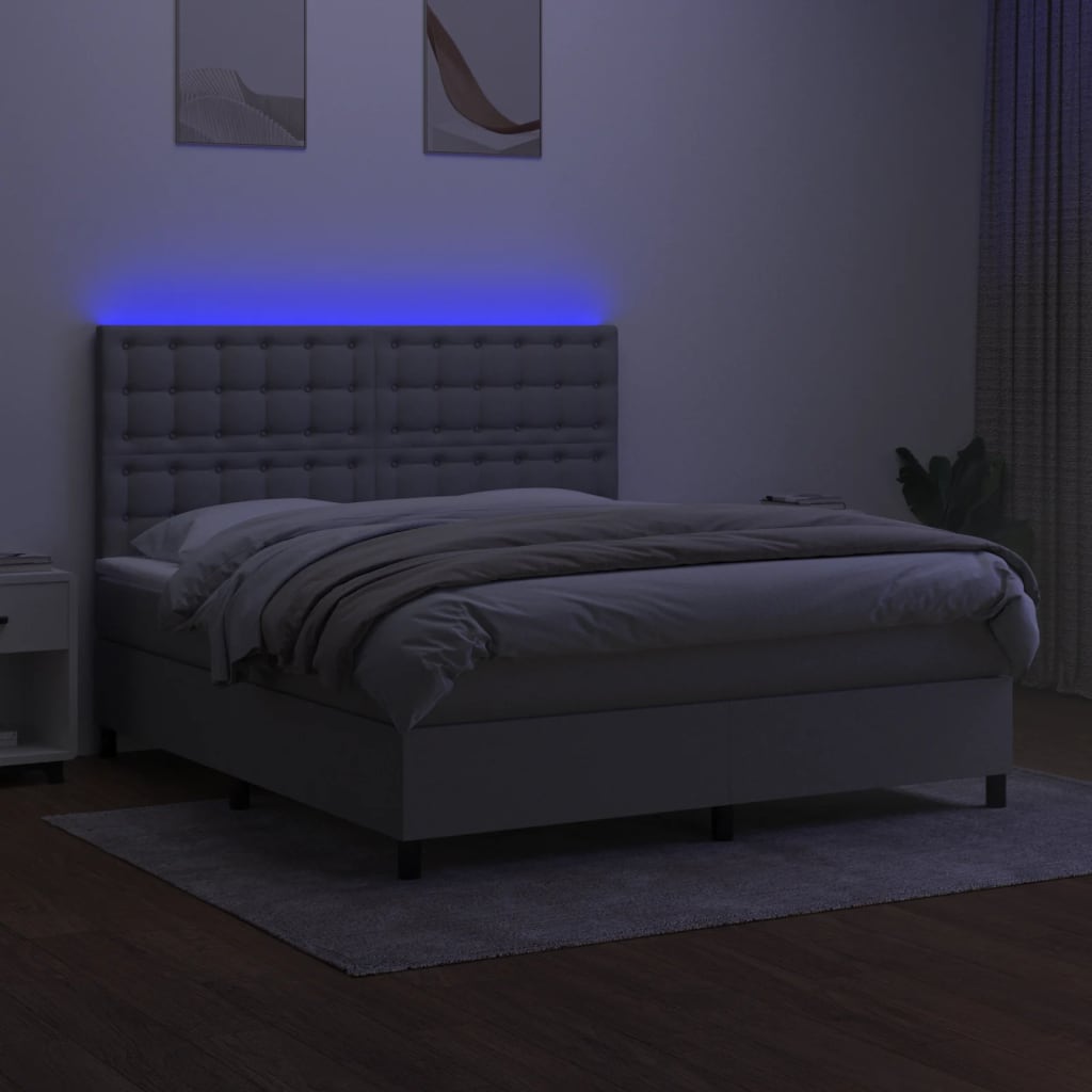 vidaXL Cama box spring colchón y luces LED tela gris claro 160x200 cm