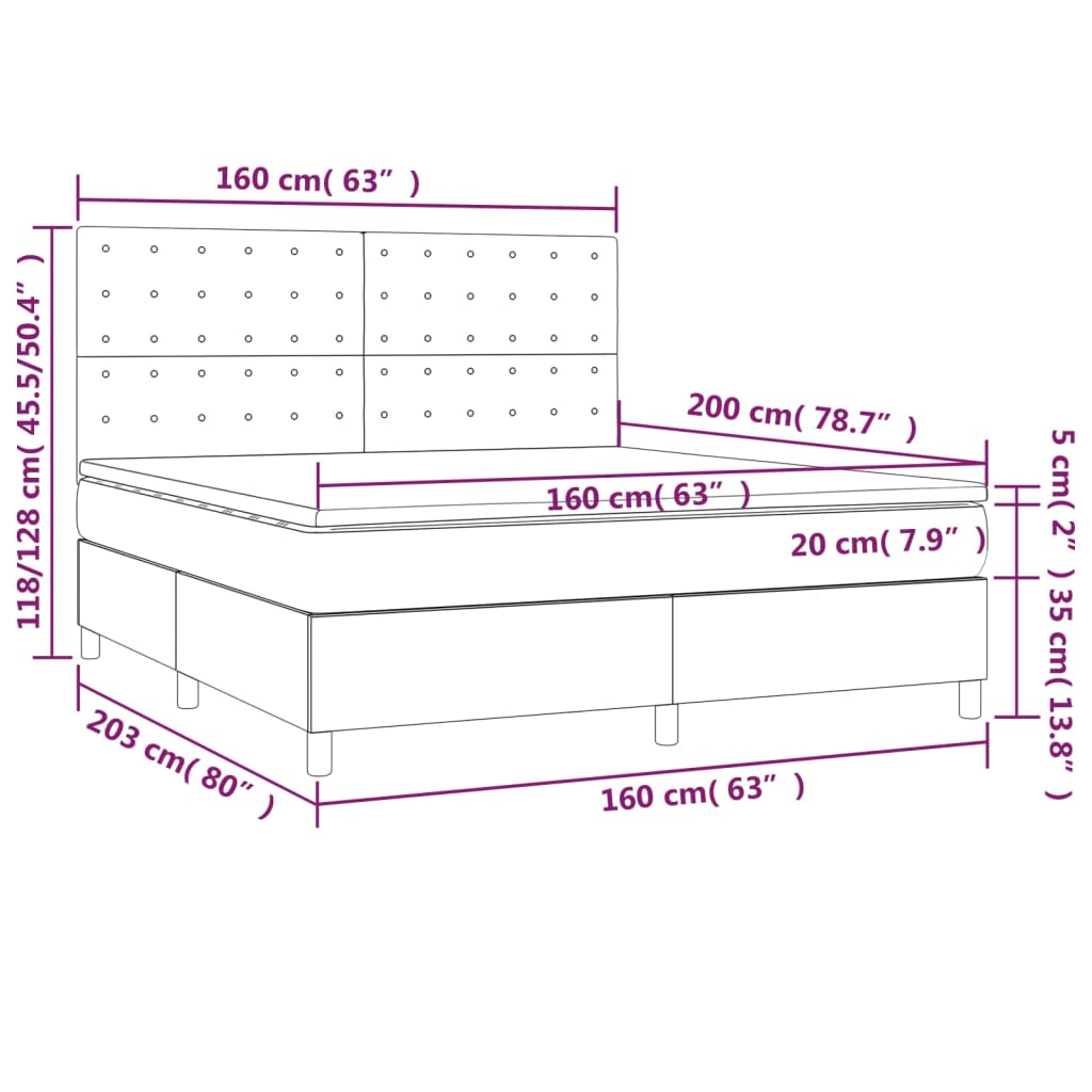 vidaXL Cama box spring colchón y luces LED tela gris claro 160x200 cm