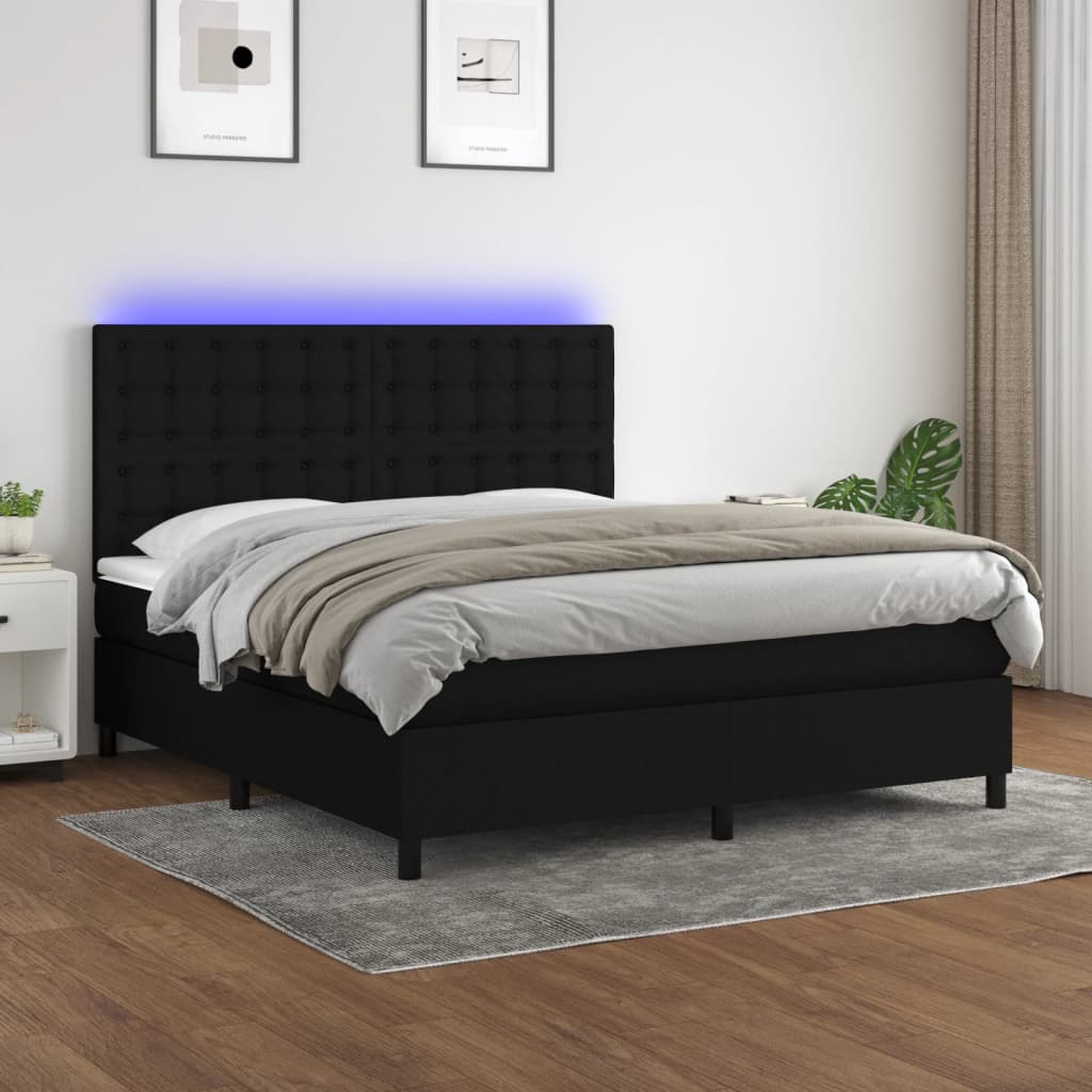 vidaXL Cama box spring colchón y luces LED tela negro 160x200 cm