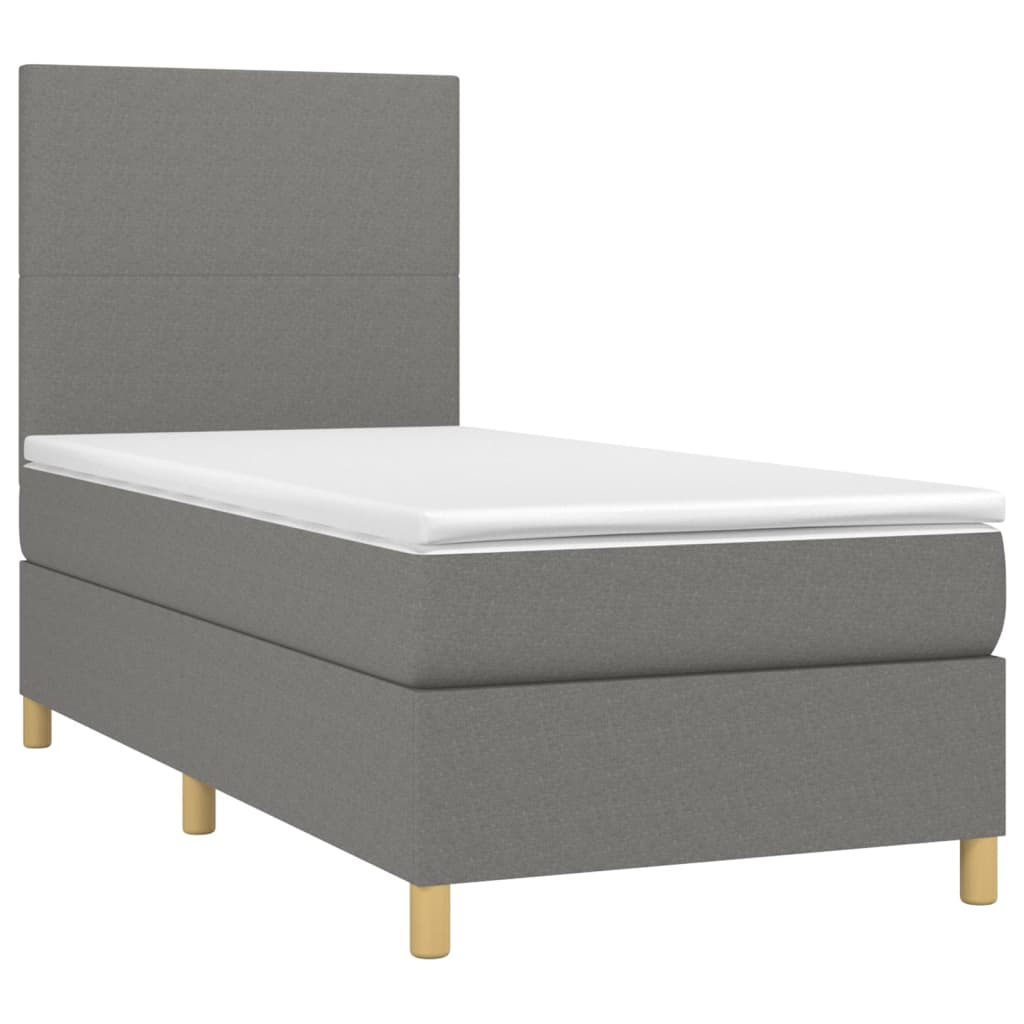 vidaXL Cama box spring colchón y luces LED tela gris oscuro 80x200 cm