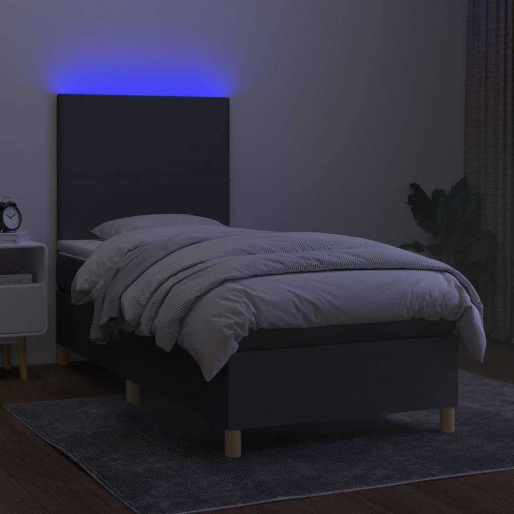 vidaXL Cama box spring colchón y luces LED tela gris oscuro 80x200 cm