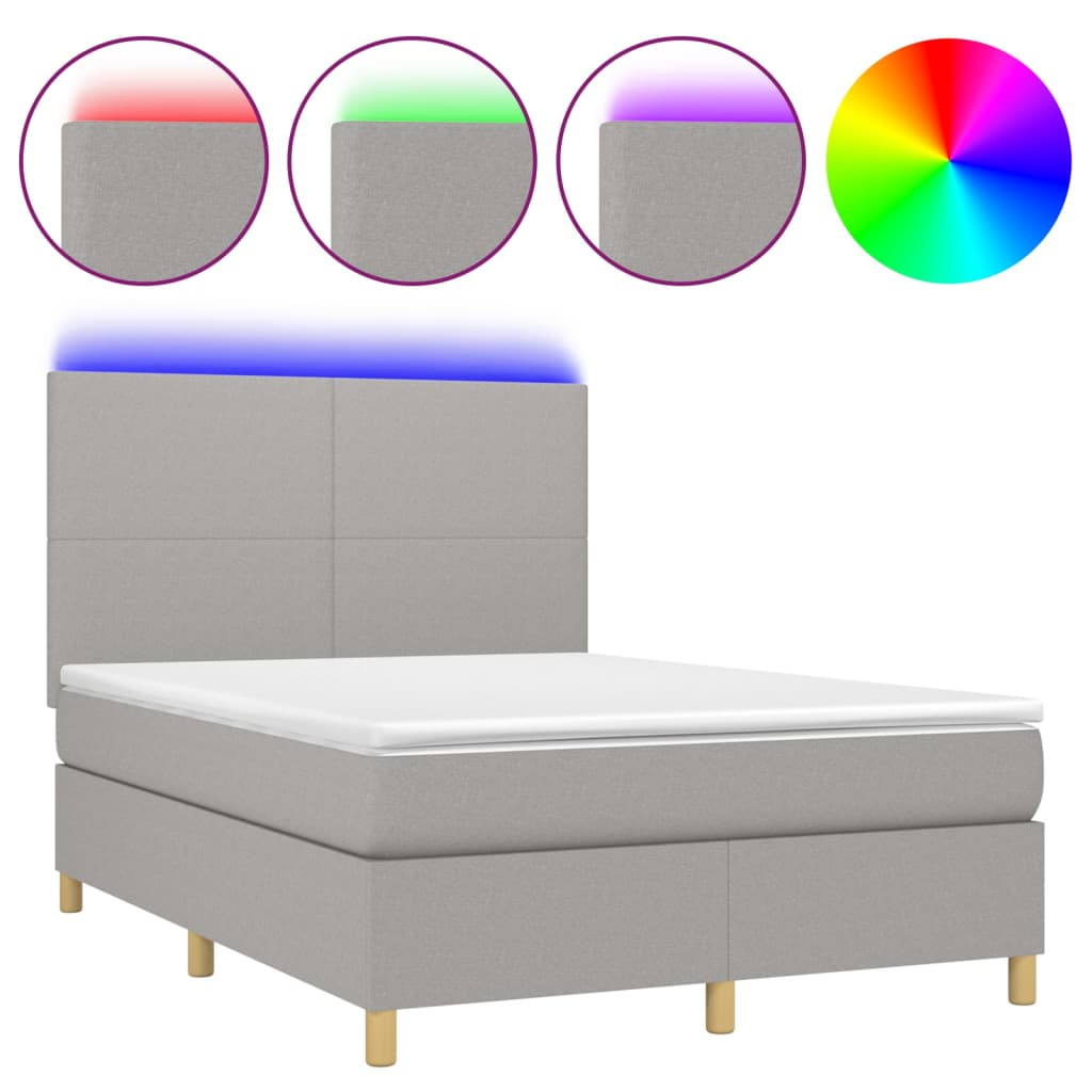 vidaXL Cama box spring colchón y luces LED tela gris claro 140x190 cm