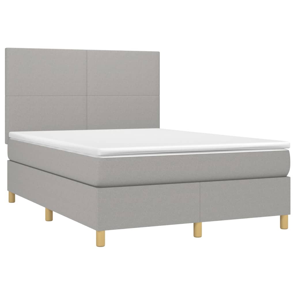 vidaXL Cama box spring colchón y luces LED tela gris claro 140x190 cm