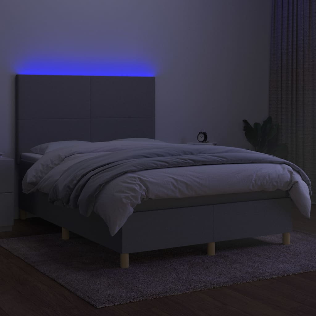 vidaXL Cama box spring colchón y luces LED tela gris claro 140x190 cm