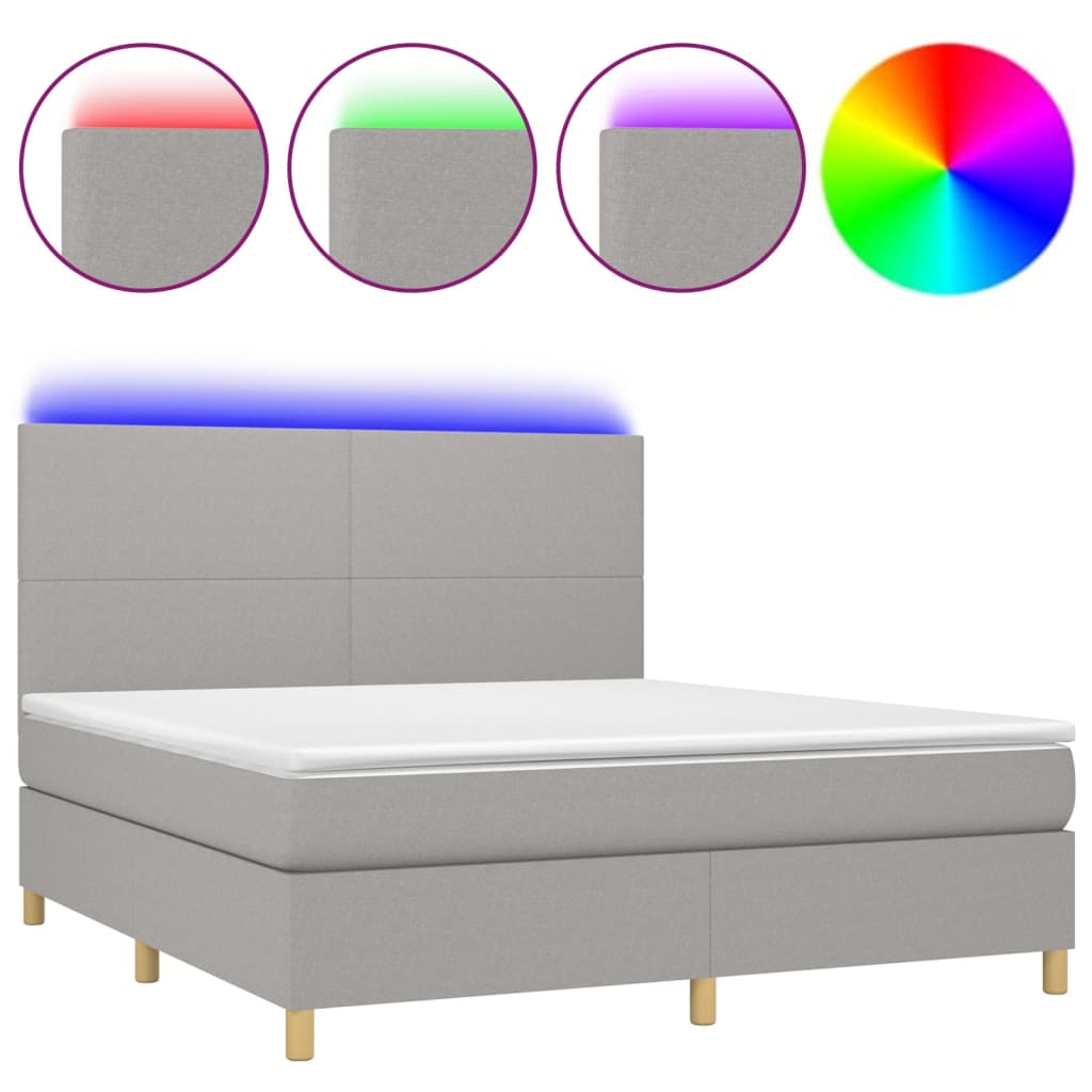 vidaXL Cama box spring colchón y luces LED tela gris claro 160x200 cm